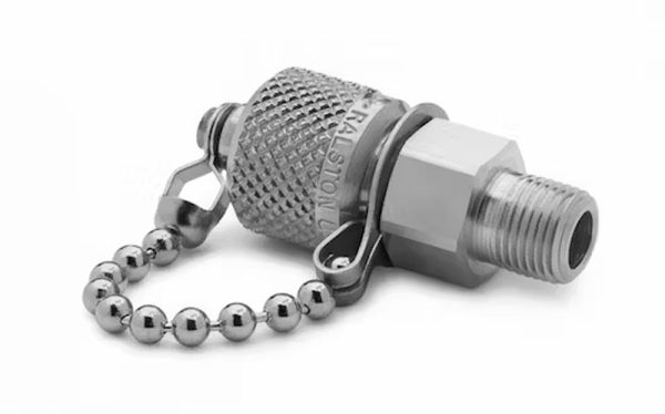 QTFT-1MS0 1/8" male NPT x male Quick-test, no check-valve, with cap and chain, S.S.