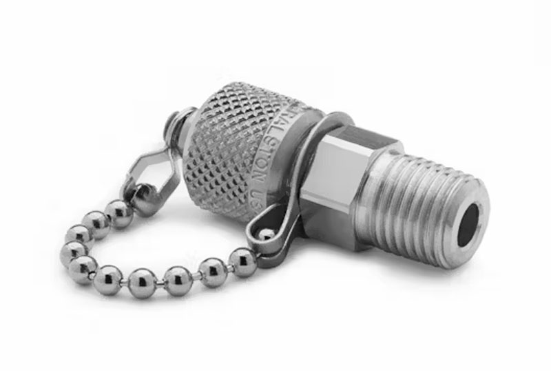 QTFT-2MS0 1/4" male NPT x male Quick-test, no check-valve, with cap and chain, S.S.