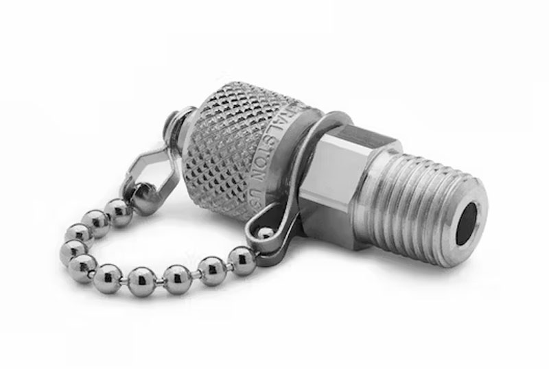 QTFT-2MS1 1/4" male NPT x male Quick-test, with check-valve, with cap and chain, S.S.