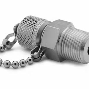 QTFT-3MS1 3/8" male NPT x male Quick-test, with check valve, with cap and chain, S.S.