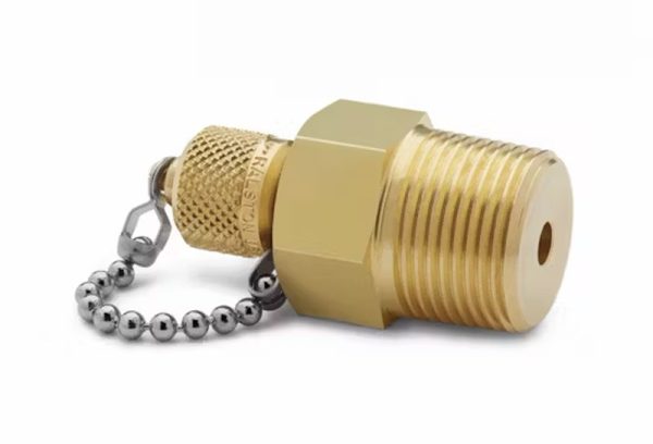 QTFT-6MB0 3/4" male NPT x male Quick-test, no check-valve, with cap and chain, brass